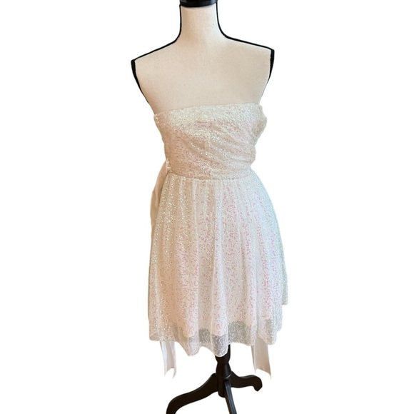 Delias sparkly White Iridescent Mini Dress Bow Tie Zip Up Size 7/8R Event - Picture 1 of 9